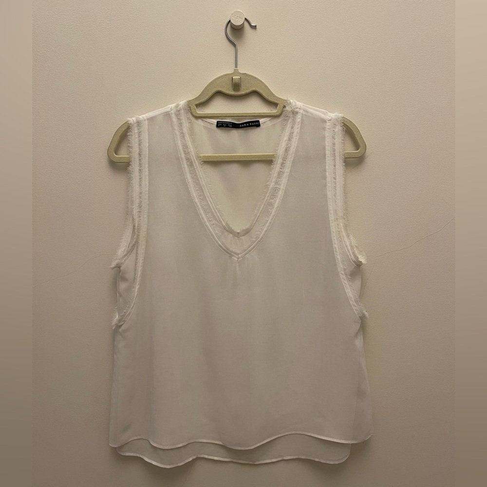 Zara Two Layer Tank Top Blouse, White, Medium